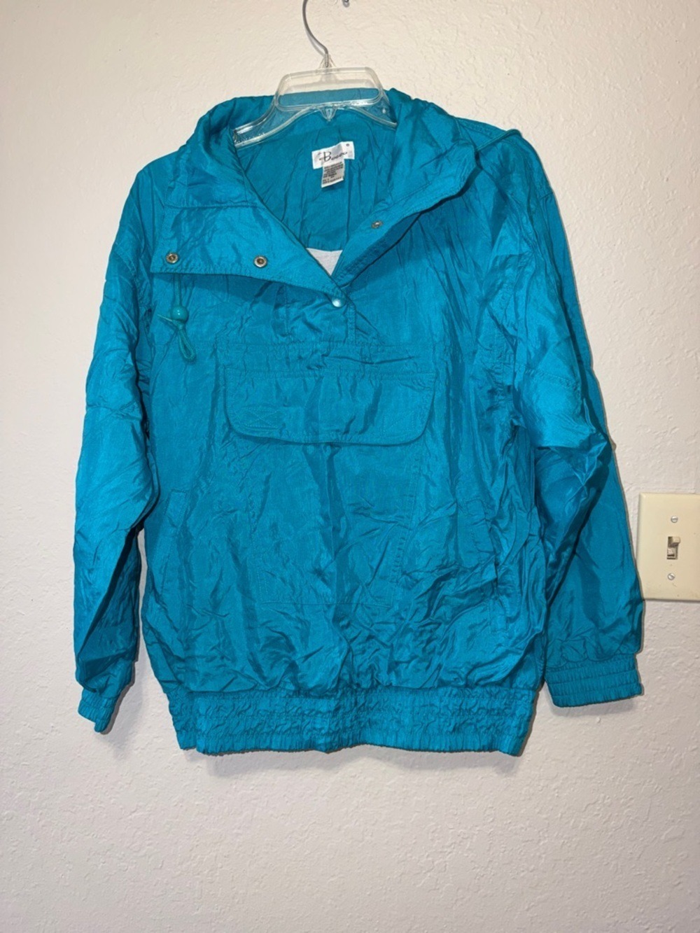 Vintage 80s 90s pullover windbreaker rain jacket anorak teal turquoise unisex